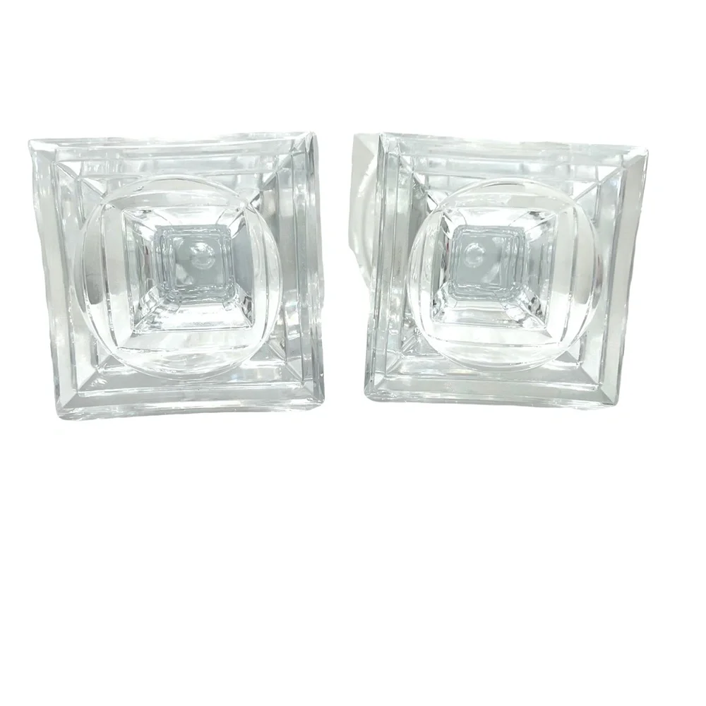MID CENTURY VINTAGE LEAD CRYSTAL PEDESTAL CANDLESTICKS - SET OF 2
